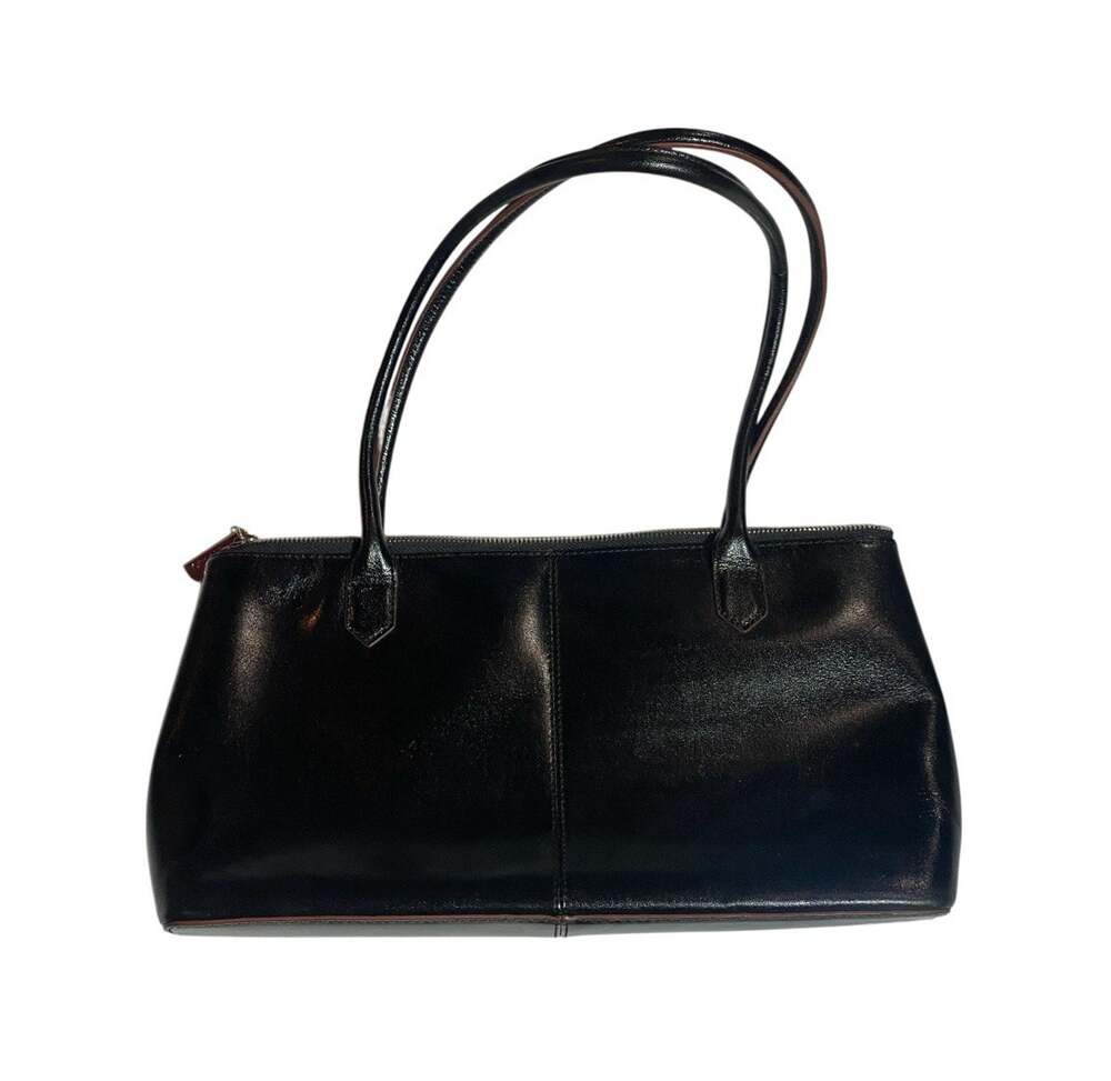 Vintage HOBO International Black Solid Zip Baguette Bag Y2k Minimalist Goth